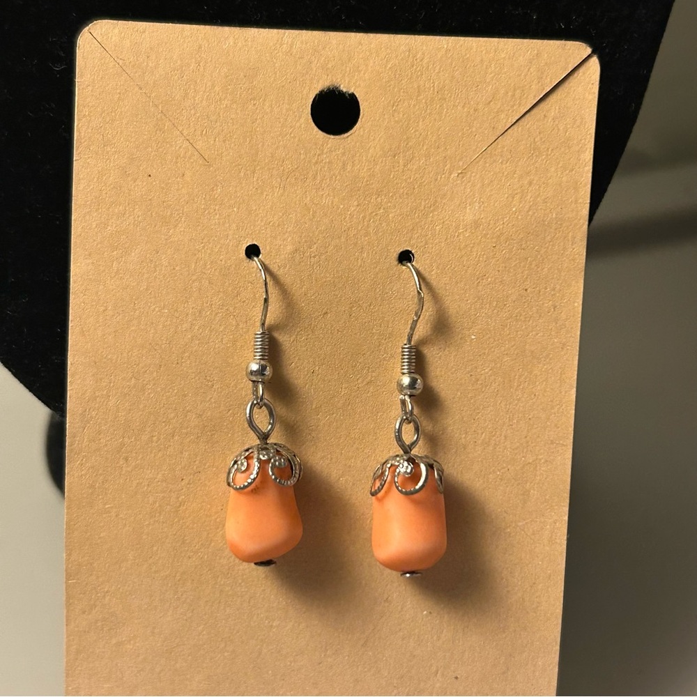 Orange Bead Drop Earrings - Women Jewelry